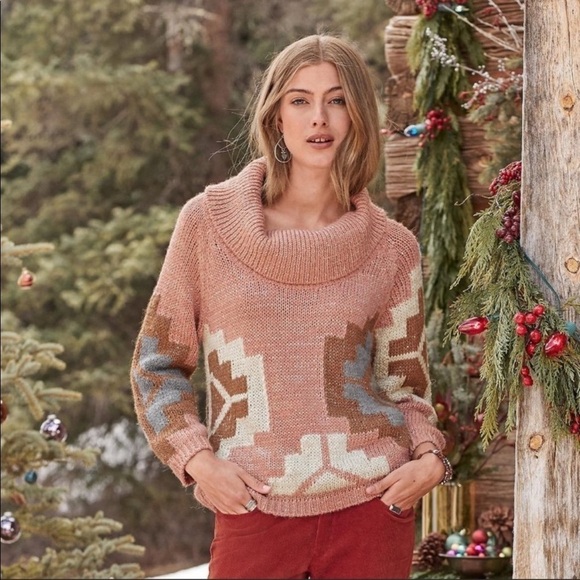 Sundance Sweaters - Sundance Pink Tribal Sweater with Sequin Sequin Detail